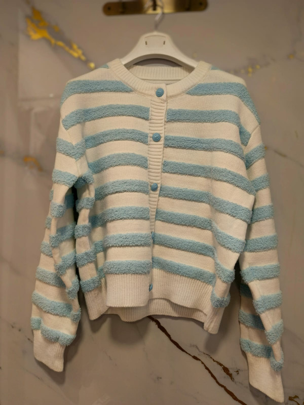 Cardigan Striped Cropped Jacket Free size