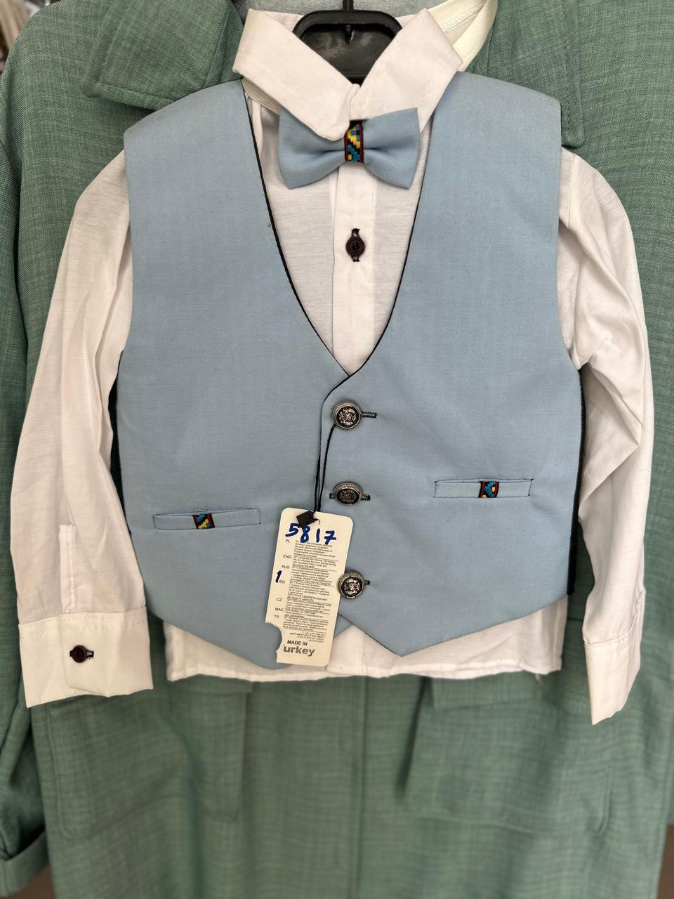 Blue Waistcoat, Shirt & Tie Set